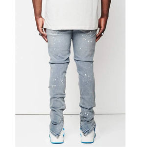 Pantalones Ajustados de <span class=keywords><strong>Tela</strong></span> para Hombre, Estilo Hip Hop, Pantalones de Moda Urbana Y2k, Lavado Claro Personalizado, Diseño Desgastado y Roto - Product Image 4