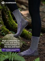 Chaussettes de compression mi-mollet en laine mérinos ZZCOMPRESSION pour la randonnée en plein air, l'alpinisme, le ski, la course à pied et les sports, séchage rapide