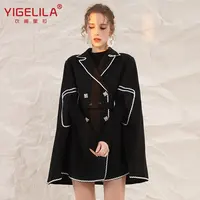 Женская Повседневная куртка YIGELILA, черная твидовая накидка большого размера на осень и зиму, 2021