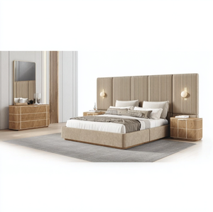 Ensemble de lit king size en bois massif confortable pour hôtel et villa 5 étoiles, design moderne, mobilier de chambre en chêne - Product Image 4