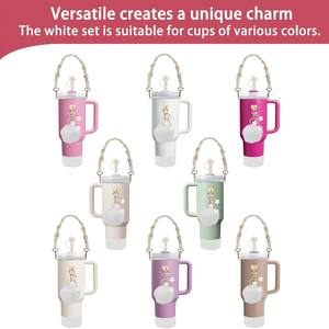 Vente en gros d'accessoires pour gobelets 40oz Chaîne colorée Cartable Corde Pendentif Fleur en silicone Capuchon de paille Couverture de boule en peluche - Product Image 3