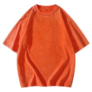 夏季男式美式复古水洗和仿旧短袖t恤五英寸袖上衣 - Product Image 1