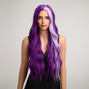 Factory Shipment Purple Highlight <strong>Wig</strong> Long Wavy Synthetic <strong>Wigs</strong> No Bangs Cosplay Party <strong>Lolita</strong> Use Heat Resistant Fiber for Women - Product Image 2