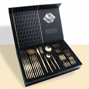 24 Piece <b>Gift</b> <b>Box</b> Gold Set Stainless Steel Cutlery Luxury With Case - Product Image 1