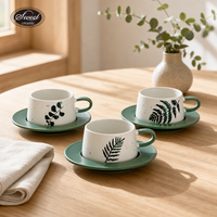 Set Cangkir Kopi Keramik Lukis Tangan Motif Bunga Gaya Nordic SWT, Piring Petal Mengembang, Mug Teh, Hadiah Lucu untuk Rumah, Kantor, Kafe