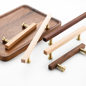 Beech <b>Walnut</b> <b>Cabinet</b> Drawer Handles Brass Single Hole Scandinavian Style Furniture Handle - Product Image 3