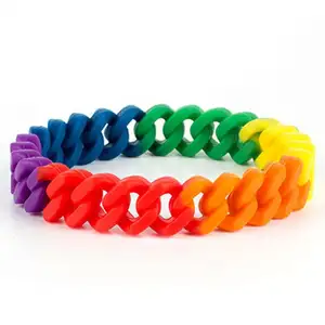 Braccialetto a maglie intrecciate a forma di braccialetto in Silicone intrecciato a forma di perno arcobaleno multicolore a buon mercato