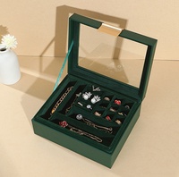 Boîte à bijoux exquise en cuir PU double couche avec fenêtre transparente pour colliers et boucles d'oreilles Cadeau