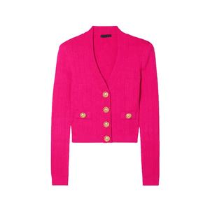 Cardigan da <span class=keywords><strong>Donna</strong></span> in <span class=keywords><strong>Maglia</strong></span> a Coste con Scollo a V, Maniche Lunghe e Bottoni Dorati, Personalizzabile per Autunno e Inverno - Product Image 1