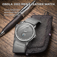 Montre-bracelet de luxe pour homme ONOLA 3805, bracelet en cuir gris, mouvement à quartz Citizen, cadran de 41 mm, boîtier en alliage étanche