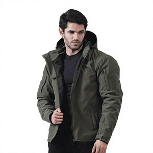 Veste matelassée à capuche pour homme, vert olive, coupe-vent, rembourrage en polyester, coupe classique, style vêtements de travail, fermeture éclair, vêtements d'hiver - Product Image 1