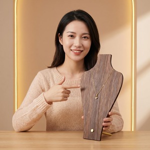 Jingheju Walnut Wood Jewelry Display Stand With Necklace Panel For Desktop Organization And Stylish Presentation - Product Image 2