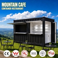 Bar conteneurisé avec revêtement ondulé noir, intérieur ouvert et assemblage rapide pour salon de complexe de glamping