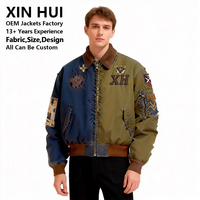 Blouson de travail en toile 100 % coton délavé sur mesure, coupe ample, avec fermeture éclair et col rabattable, style vintage vieilli, pour homme