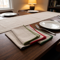 Serviettes de table en coton pur naturel, bordure colorée brodée, ourlet festonné, lavées à la main, écologiques, durables, modernes, carrées 40x40cm