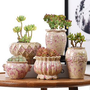 Bel vaso di fiori in ceramica marrone blu per uso interno esterno unico tacche fioriera per <span class=keywords><strong>piante</strong></span> <span class=keywords><strong>grasse</strong></span> Cactus - Product Image 6
