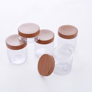 Bocaux en plastique à large ouverture de 100, 200, 300, 500, 1000 ml avec couvercle imitation bois, pots en plastique PET transparents, contenants d'emballage alimentaire - Product Image 5