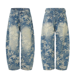 Pantalones Vaqueros Holgados de Mezclilla Azul para Mujer, Diseño Floral <span class=keywords><strong>Jacquard</strong></span>, Corte Holgado y Relajado, Estilo Urbano - Product Image 2