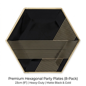 Luxury Black <b>Gold</b> Foil Stamping Party Paper Plates Cups Napkins Dinnerware Set - Product Image 1