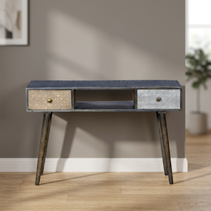 Console en bois de manguier antique avec tiroirs en fer, style industriel vintage indien, décoration écologique pour la maison, salon - Product Image 2