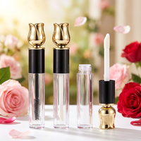 Tube de brillant à lèvres de luxe ISMAN avec logo personnalisé, 7 ml, motif fleur de rose, flacon de mascara noir et or, emballage Saint-Valentin, grand applicateur brosse