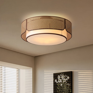 Lámpara de techo redonda de ratán, montada en superficie Led, para dormitorio, sala de estar, estudio, casa de huéspedes, accesorio de iluminación de estilo Zen retro chino - Product Image 1
