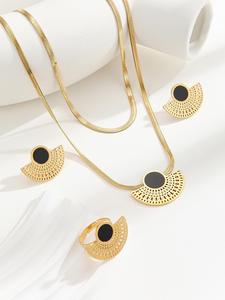 Collier pendentif multicouche en acier inoxydable plaqué or, style rétro simple, ensemble de bijoux pour femmes, bijoux tendance et à la mode - Product Image 5