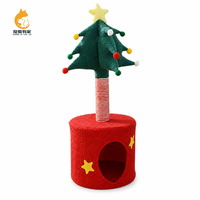Tour à gratter pour chat à motif de Noël, directement de l'usine, avec cachette en peluche, poteau en sisal et 2 niveaux en carton, commande en gros pour la distribution