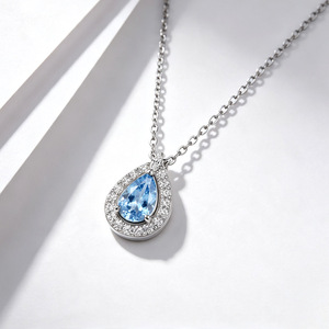 Collier pendentif en argent sterling S925 avec cristal bleu clair en forme de goutte d'eau, bijoux délicats et élégants pour femmes, pour tous les jours, les fêtes et les rendez-vous - Product Image 3