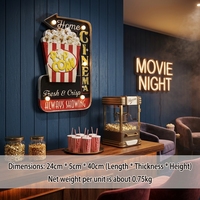 Enseignes lumineuses LED Art Déco Popcorn, motif rétro, rectangulaires, en métal, faites à la main, en étain gaufré, pour décoration murale