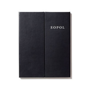 Porte-menu en cuir PU noir avec ouverture centrale et coins renforcés, trois pages, pour restaurant (vente en gros) - Product Image 3