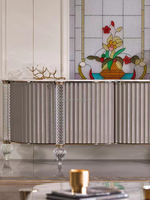 Meuble d'appoint moderne de luxe, console de rangement géométrique irrégulière, pieds en cristal, bois écologique, buffet de salle à manger beige