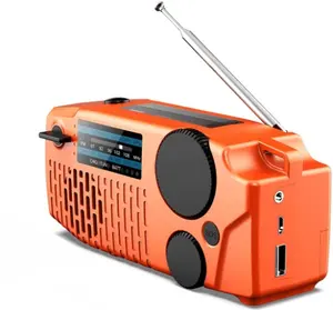SOS Alert Function Weather Radio, Solar Hand Crank Powered Camping Radio with Flashlight