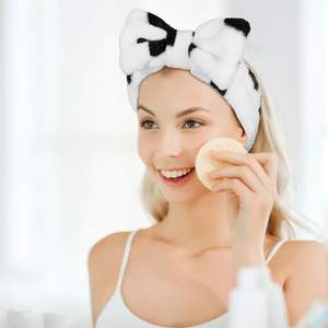 أربطة رأس سبا للنساء بغسيل الوجه والبقر مطبوعة ، لفّ الشعر المايكروفايبر الناعم مع ربطة رأس للعناية بالبشرة للفتيات - Product Image 3