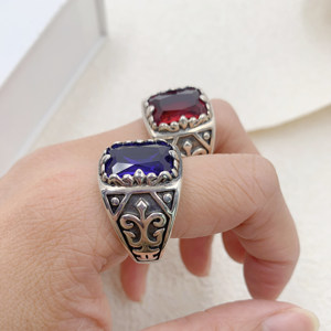 Bagues turques pour hommes Daidan, argent 925, rectangle, argent personnalisé, pierre précieuse saphir, bague turque pour homme - Product Image 2