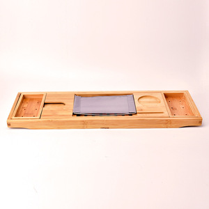 Bamboo Bathtub Tray With <b>Tablet</b> <b>Stand</b> Retractable Multi Functional Bathroom Storage Rack Eco Friendly Rectangle Shape - Product Image 2