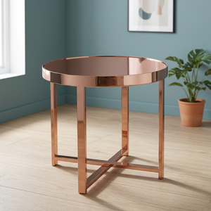 SAF Exports Modern <b>Round</b> Coffee <b>Table</b> Rose <b>Gold</b> Finish Metal Frame WITH Glass TOP Living Room Furniture Decorative Coffee <b>Table</b> - Product Image 3
