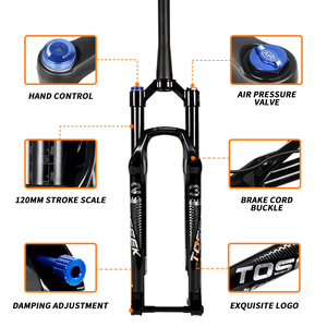 <span class=keywords><strong>Fourche</strong></span> <span class=keywords><strong>avant</strong></span> pneumatique TOSEEK MTB avec blocage manuel du verrouillage pour roues de 26, <span class=keywords><strong>27</strong></span>,<span class=keywords><strong>5</strong></span> et 29 pouces, tige conique, axe traversant 110x15 mm, corps en magnésium - Product Image 3