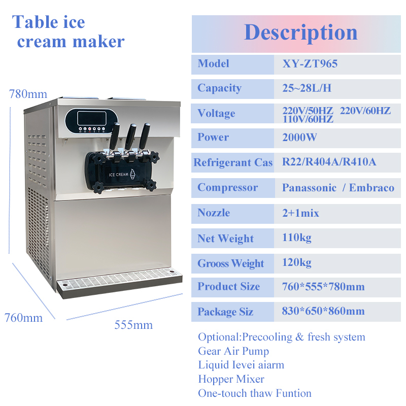 XY-Z965 Vertical Soft Ice Cream Machine - 28L/H Capacity