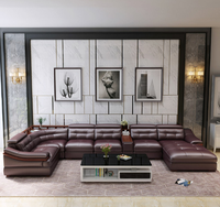 Neues Ecksofa im chinesischen Stil aus Massivholz, U-förmiges Echtledersofa, Hochwertige Wohnzimmermöbel für Villen