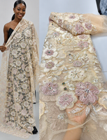 Nouvelle dentelle de luxe 3D à motif floral, perlée et brodée de paillettes, tissu en dentelle à perles pour robe de soirée femme