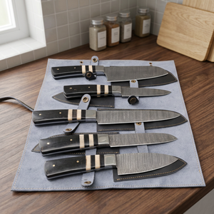 Ensemble de couteaux de chef en acier Damas à 67 couches, fabriqués à la main par BK Industries, 5 pièces, style japonais, manche en os pour droitier - Product Image 6