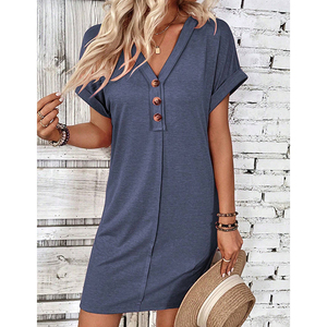 Vestido de Mujer de Color Sólido <span class=keywords><strong>con</strong></span> Hombros Descubiertos, Cuello en V y Manga Enrollada, <span class=keywords><strong>con</strong></span> Hebilla Versátil, Moda Europea y Americana de Verano 2026 - Product Image 4