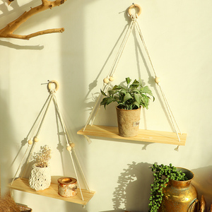 Suspension murale en <span class=keywords><strong>macramé</strong></span> de coton nordique, support de Pot de fleur de plante fait à la main, étagère en bois de <span class=keywords><strong>macramé</strong></span>, décoration intérieure - Product Image 6