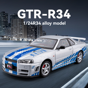 รถ<span class=keywords><strong>โมเดล</strong></span>ไดแคสต์ล้อแม็กซ์ 1:24 นิสสัน จีทีอาร์ อาร์34 สกายไลน์ ผลิตจากโลหะผสม มีเสียงและไฟ ประตูเปิดได้ ของสะสมตกแต่ง รถของเล่นโลหะสำหรับเด็กผู้ชาย - Product Image 2