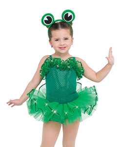 Costume de danse de grenouille pour filles, <span class=keywords><strong>jupe</strong></span> <span class=keywords><strong>tutu</strong></span> en polyester/rayonne verte scintillante avec paillettes - Product Image 1