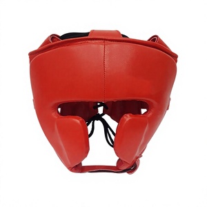 Red Boxing Head Guard PU Leather <b>Lace</b>-<b>up</b> Closure Clear Visor <b>up</b> to 7 Air Vents Unisex Adult Sports Helmet - Product Image 3