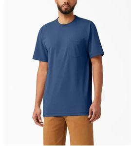 T-shirt en polyester spandex pour hommes avec poche, col rond, manches courtes, t-shirt décontracté de couleur unie - Product Image 4