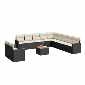Cream White And Black <b>Rattan</b> Garden <b>Sofa</b> Set 10+ Seater Outdoor Furniture Contemporary Design - Product Image 1