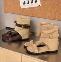 Sandales romaines à lanières pour femmes, tendance mode estivale, style rétro, bottes plates de cowgirl, sandales d'extérieur pour filles stylées et pantalons courts